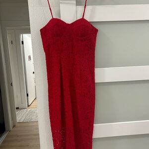 Bardot Strapless Red Lace Dress
